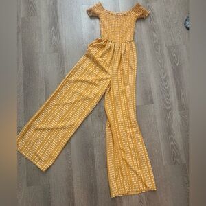 Off-Shoulder Mustard Wide-Leg Jumpsuit